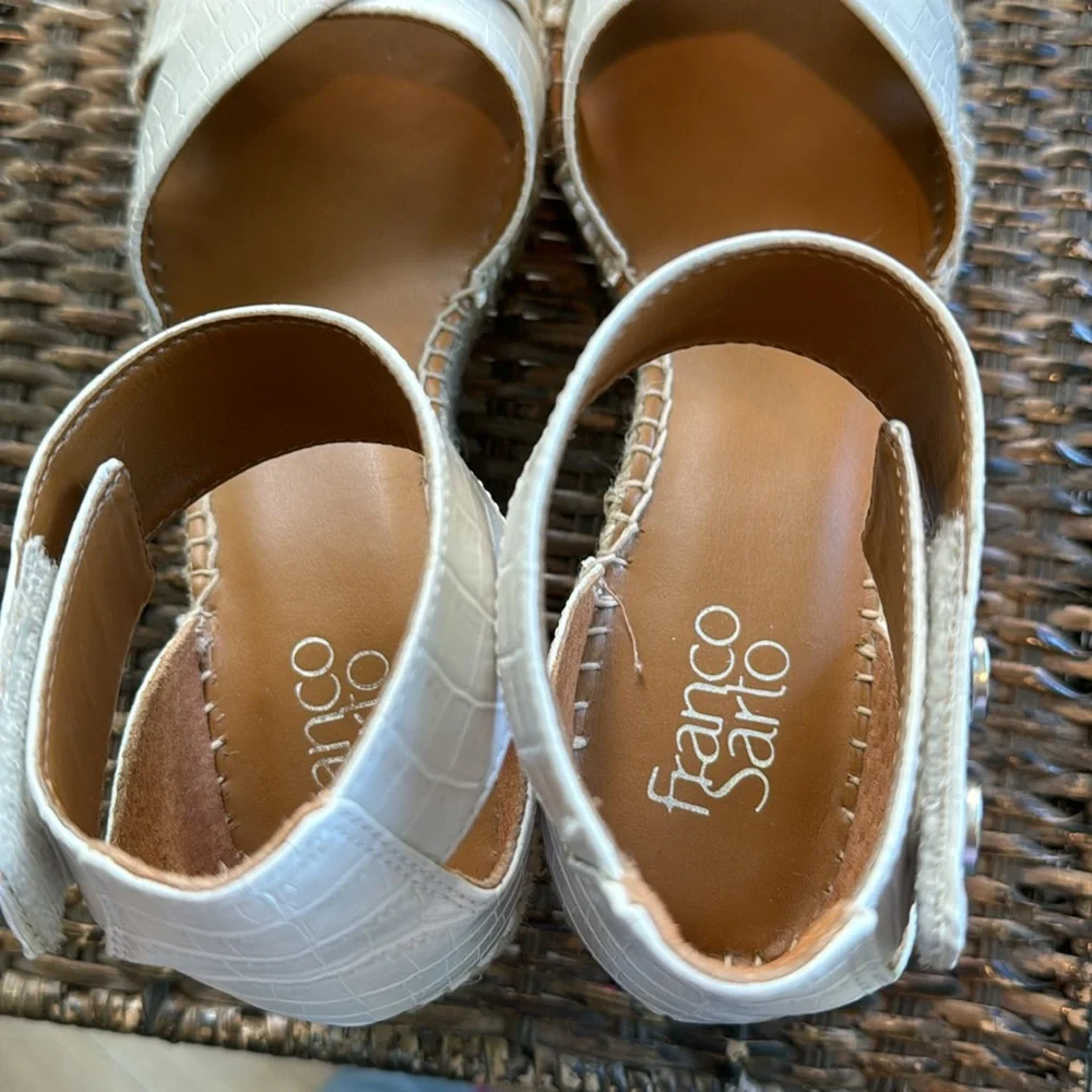 FRANCO SARTO Carlotta white animal print espadrille wedge sandal women’s size 10